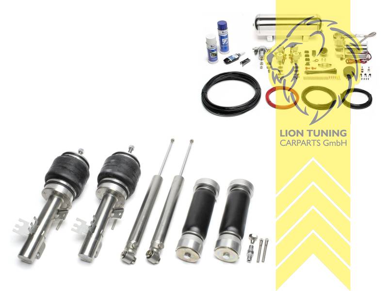 11,5L Tank chrom / ViAir Kompressor chrom, Zug- und Druckstufe gleichzeitig einstellbar, weiss, nicht passend für Quattro, Wir empfehlen die Verwendung kürzerer Koppelstangen, Stahl verzinkt, Eintragungspflichtig / Teilegutachten wird nach Kauf spezifisch ausgestellt